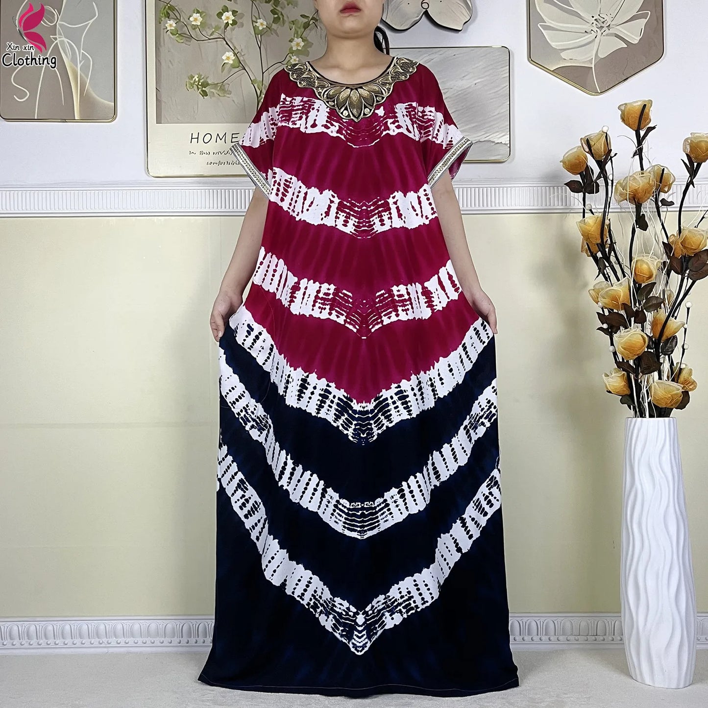 Zahra Cotton Abaya – Summer Dashiki Dress with Matching Scarf