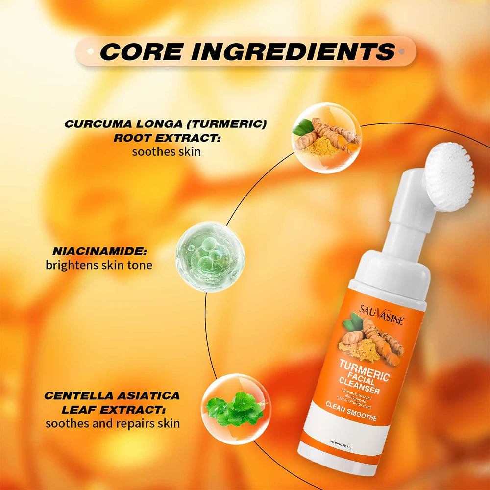 Turmeric & Lemon Brightening Face Wash – Daily Foam Cleanser with Brush