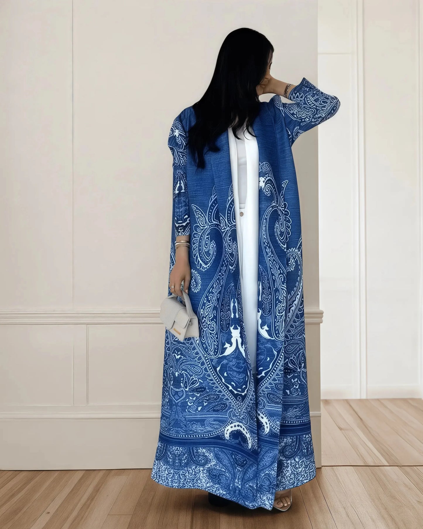 New Season Modest Long Coat – Printed Abaya Style with Waist Tie