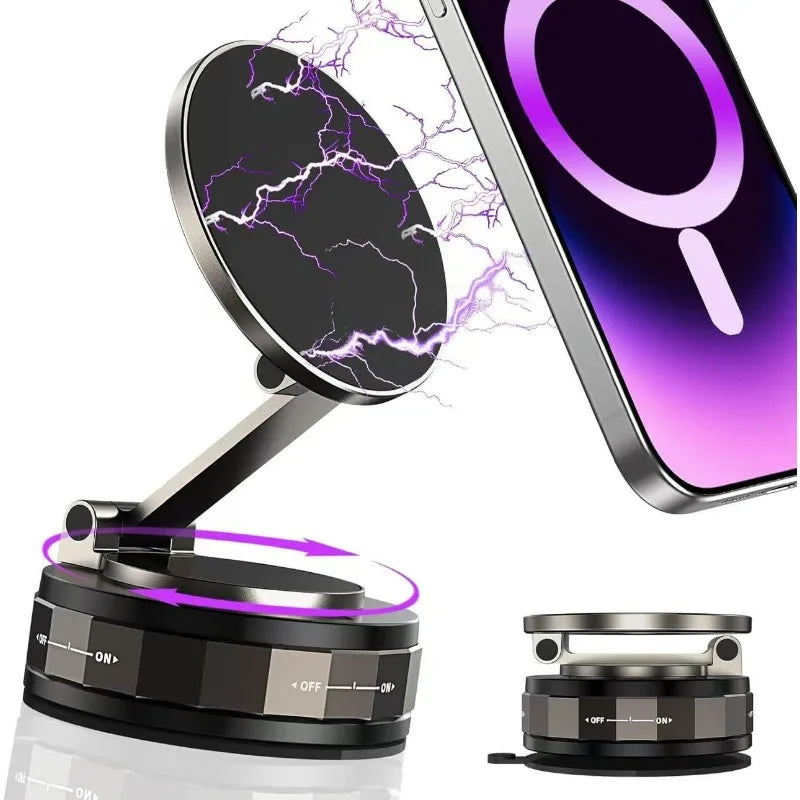 360° Magnetic Car Phone Holder – Foldable, Strong Suction Mount for Dashboard, Glass & Tile