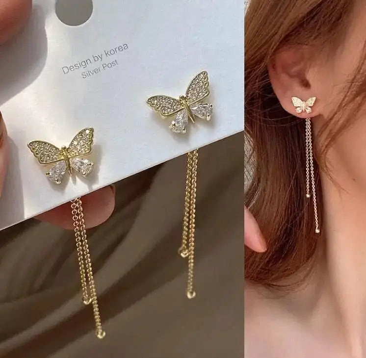 Elegant Butterfly Tassel Earrings – 925 Silver Sparkle