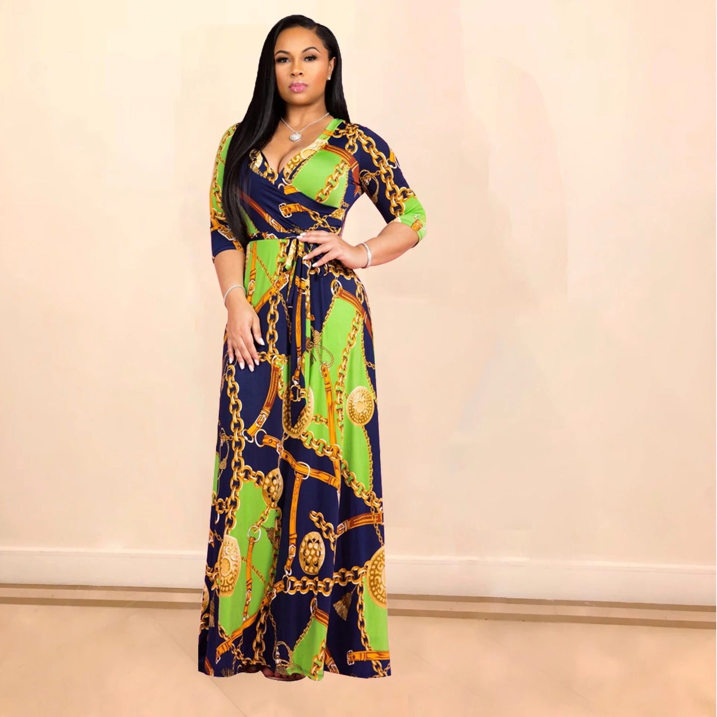 πΈ Boho Floral Maxi Dress β V-Neck, 3/4 Sleeve & Beachy Elegance