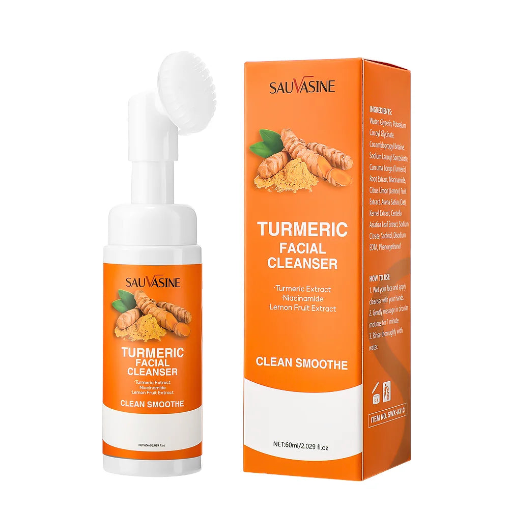 Turmeric & Lemon Brightening Face Wash – Daily Foam Cleanser with Brush