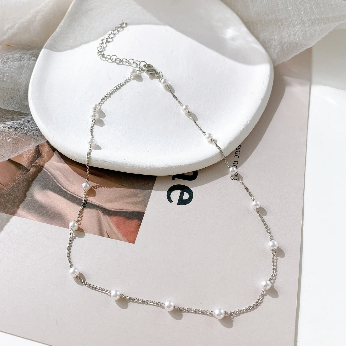 Double Layer Pearl Choker – Heart Pendant Necklace for Women