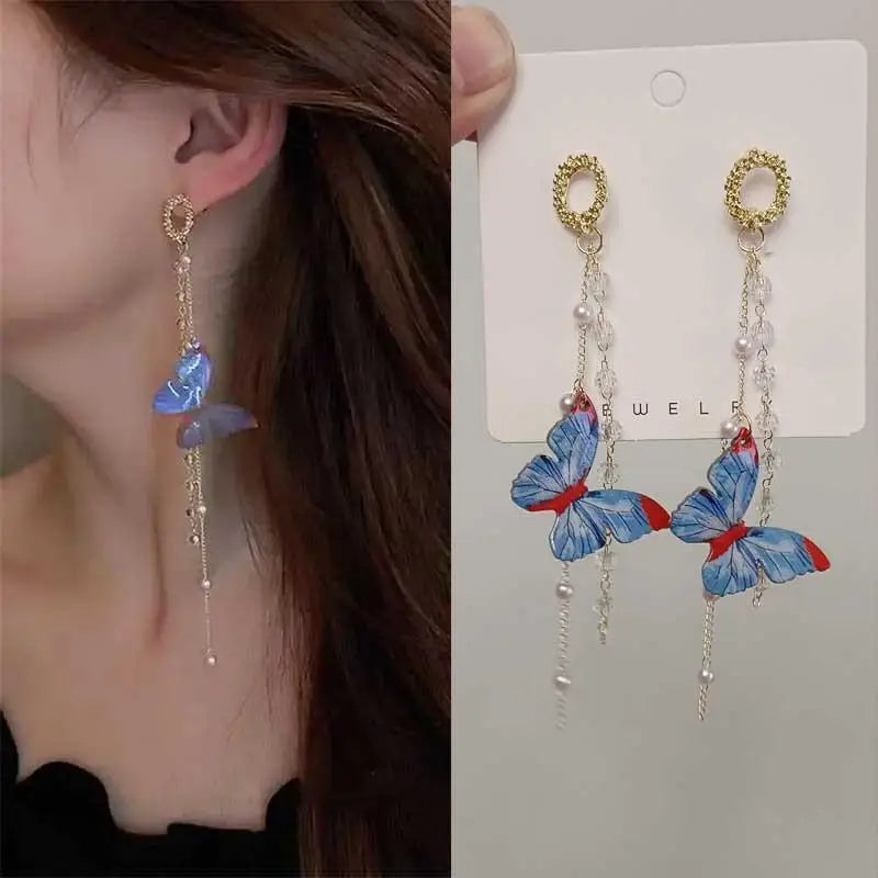 Elegant Butterfly Tassel Earrings – 925 Silver Sparkle
