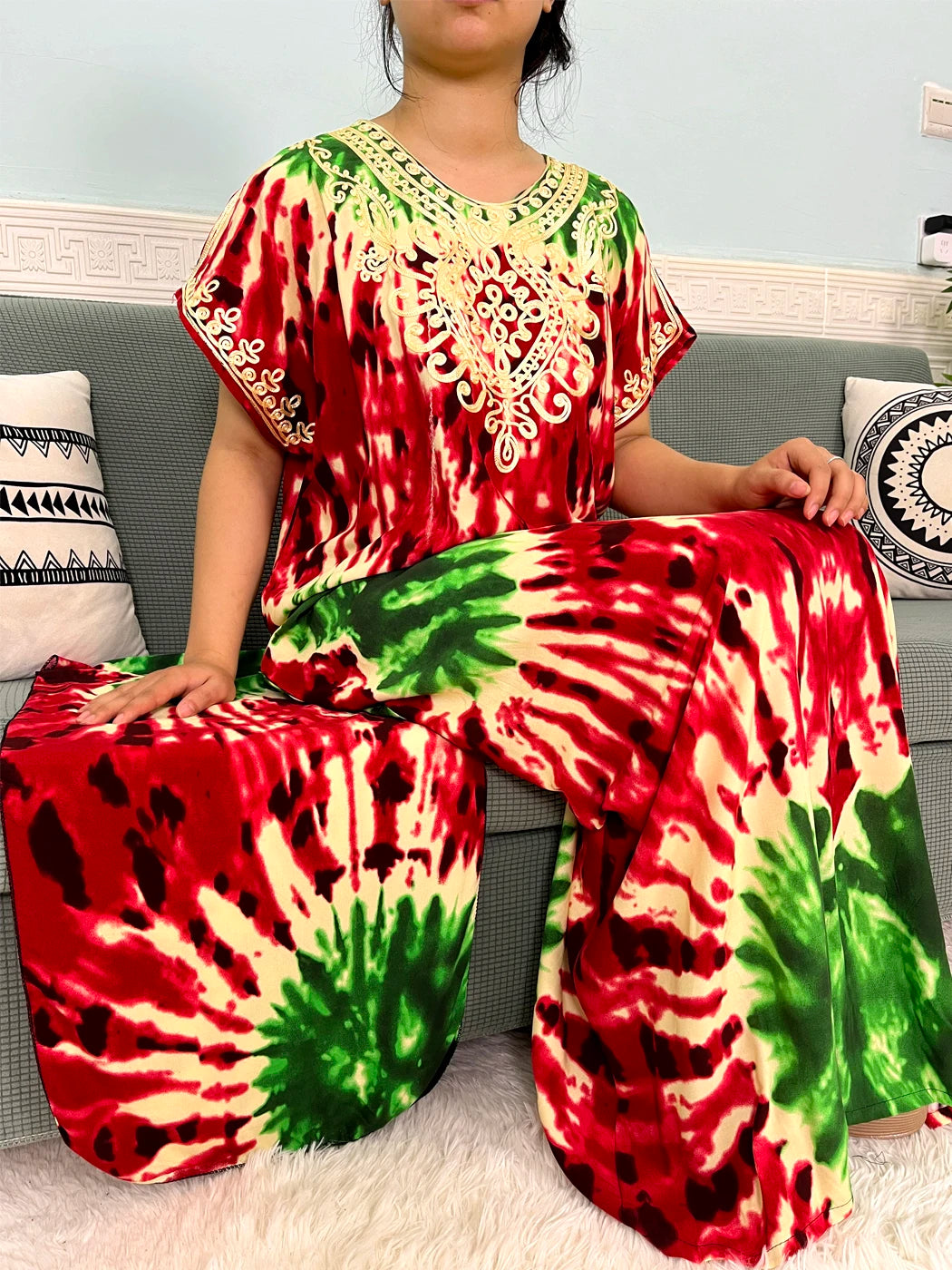 🌸 2024 Cotton Printed Caftan with Headscarf – Elegant & Effortless