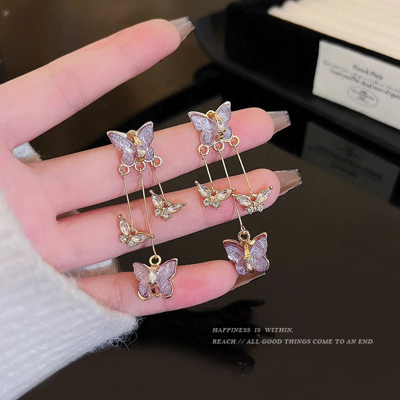 Elegant Butterfly Tassel Earrings – 925 Silver Sparkle