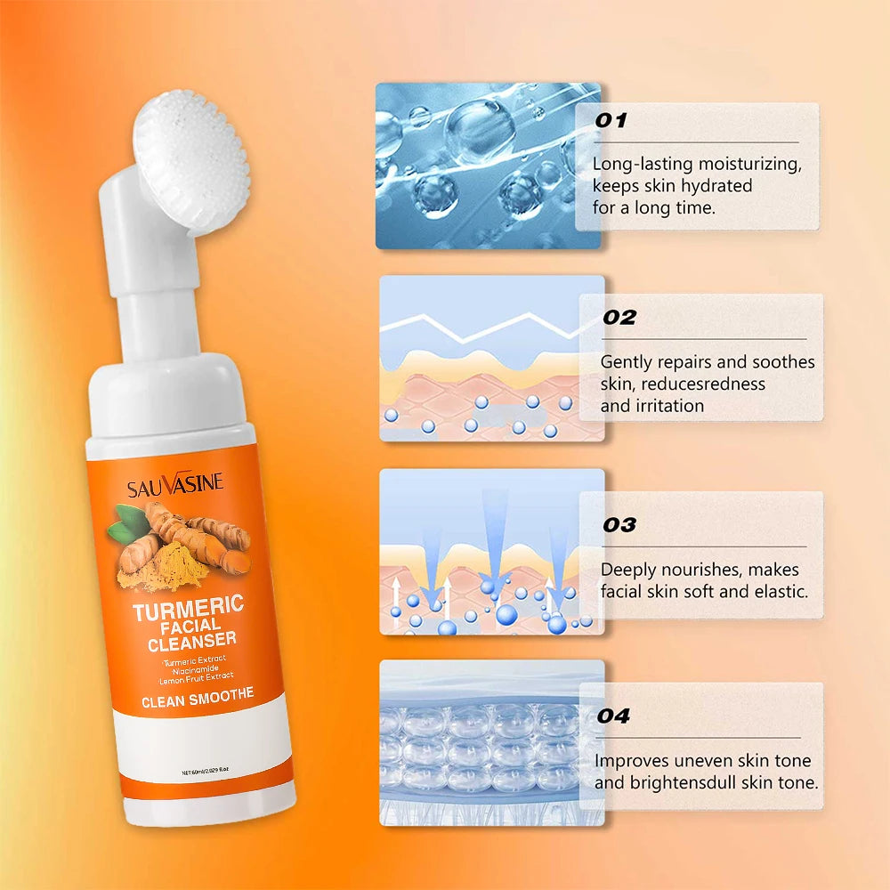 Turmeric & Lemon Brightening Face Wash – Daily Foam Cleanser with Brush