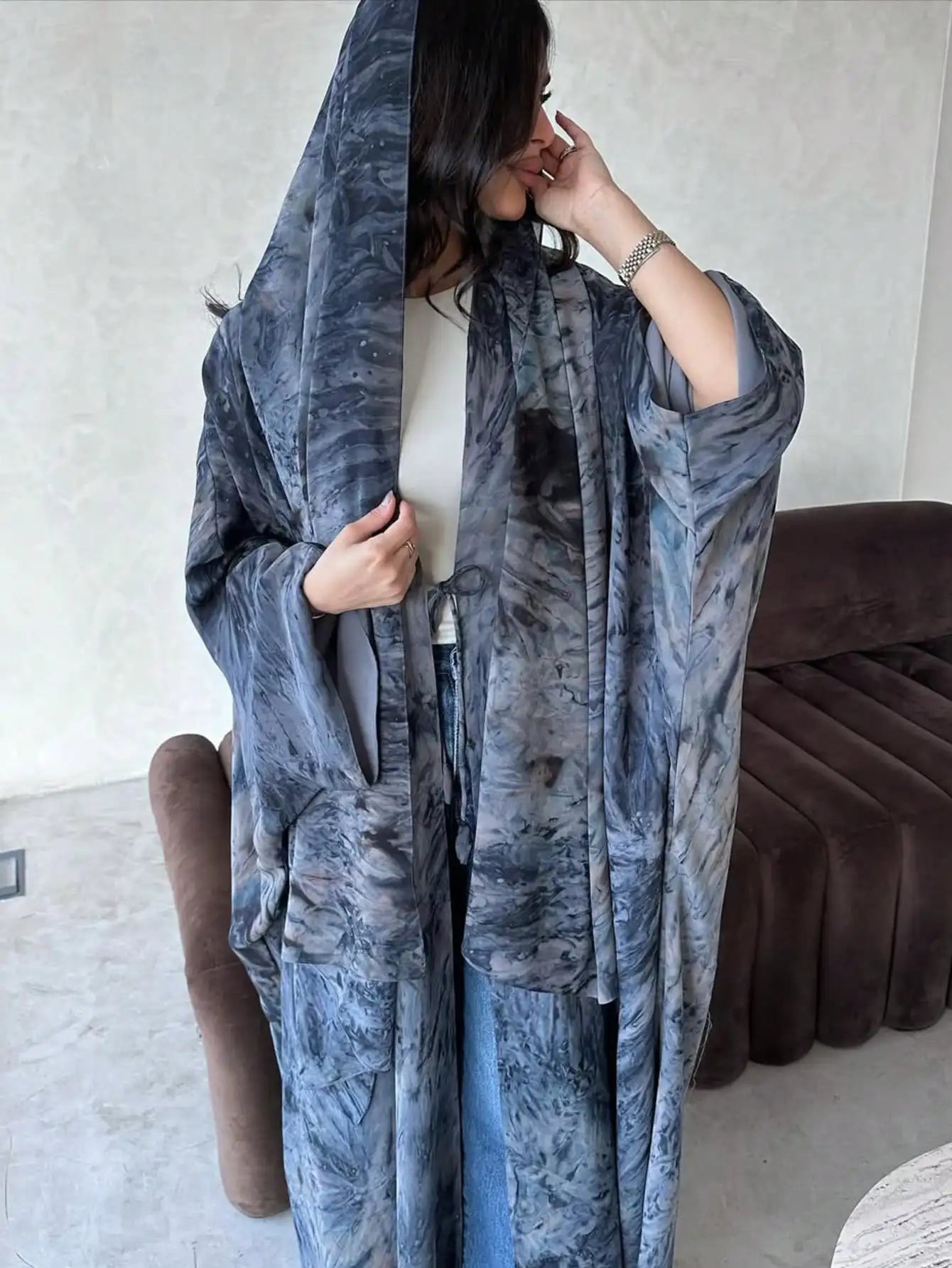Tie-Dye Open Front Maxi Caftan – Flowing Sleeves & Effortless Style