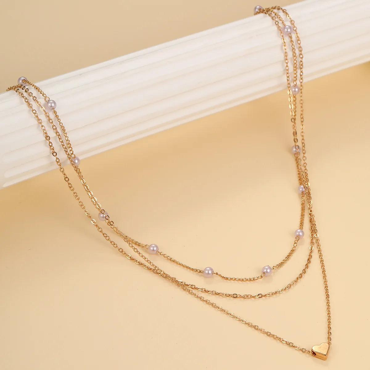 Double Layer Pearl Choker – Heart Pendant Necklace for Women