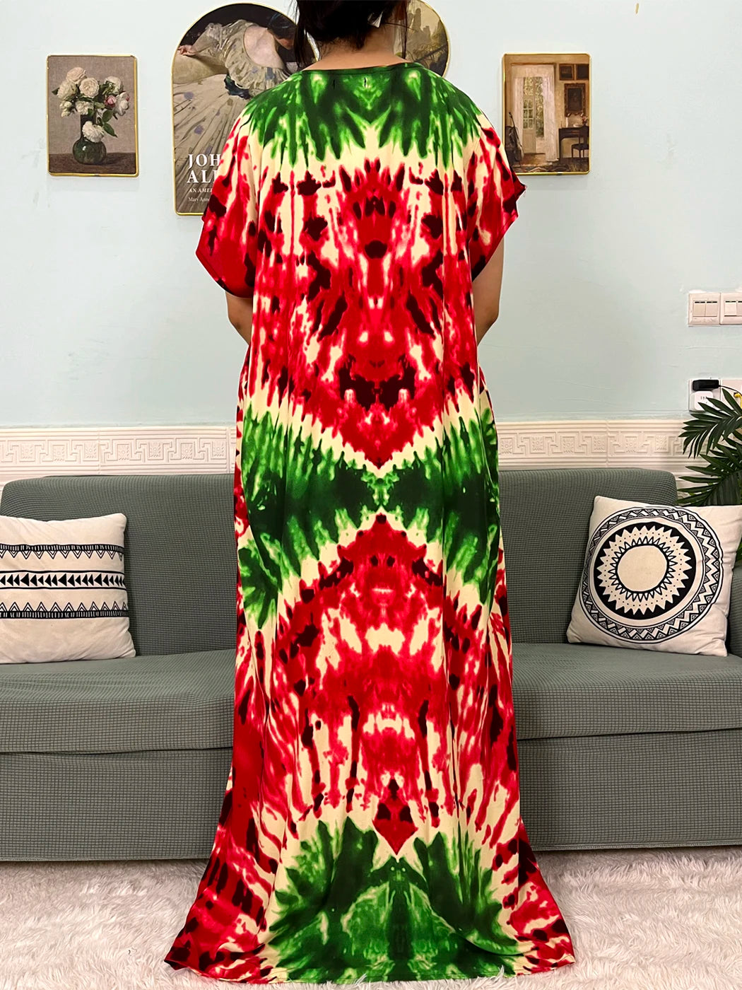 🌸 2024 Cotton Printed Caftan with Headscarf – Elegant & Effortless