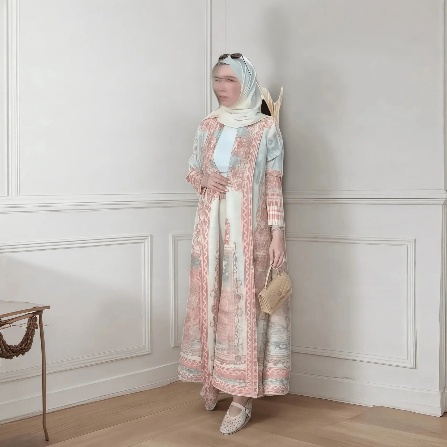 New Season Modest Long Coat – Printed Abaya Style with Waist Tie