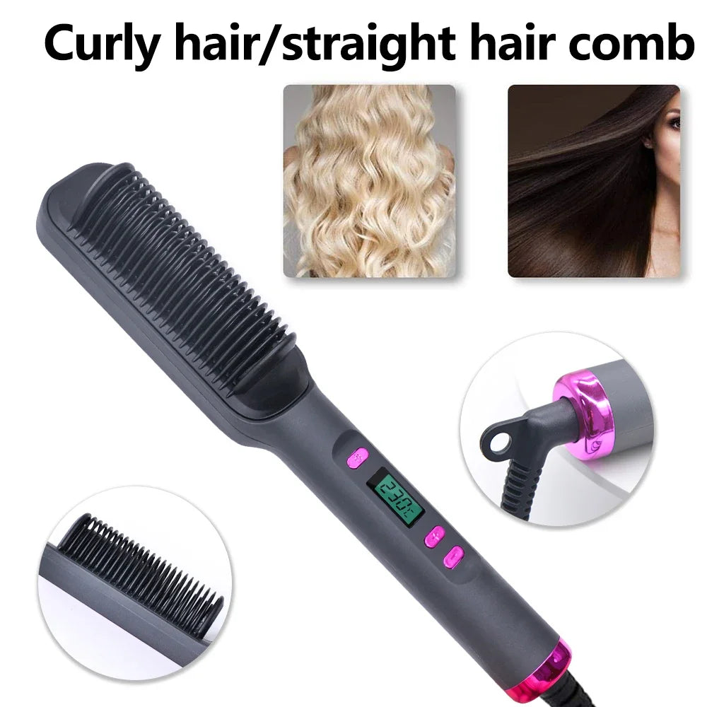 Hot Comb Hair Straightener Brush Anti-Scald, Ionic & Multifunctional