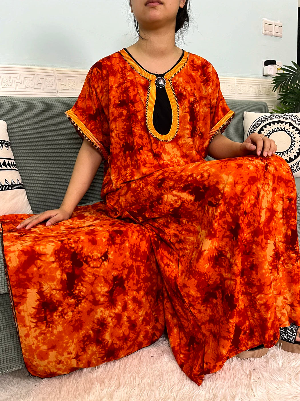 🌸 2024 Cotton Printed Caftan with Headscarf – Elegant & Effortless
