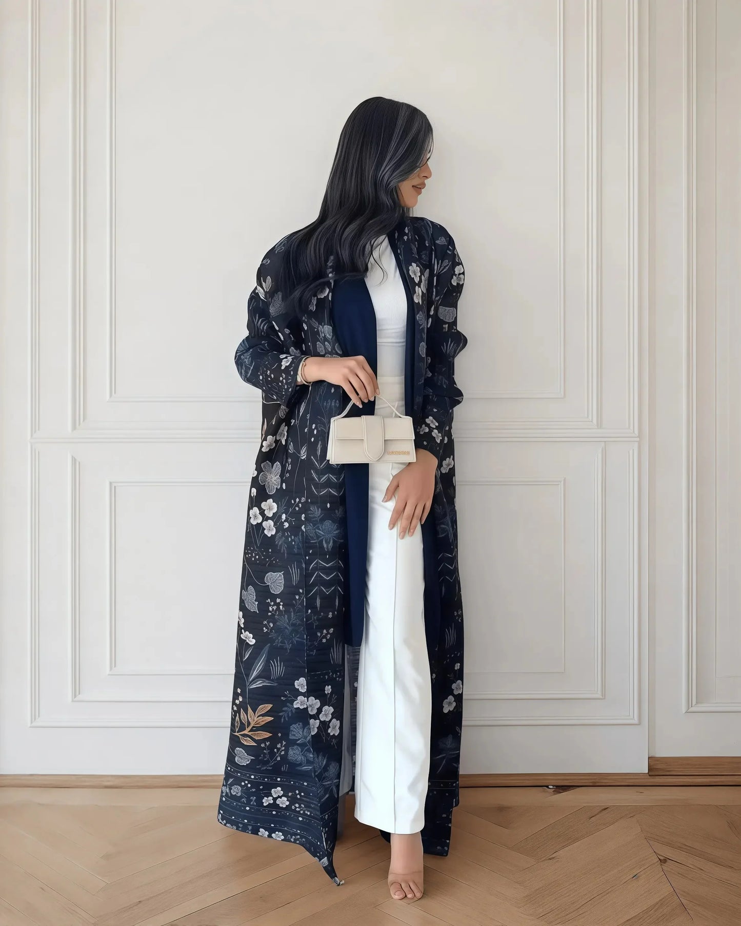 New Season Modest Long Coat – Printed Abaya Style with Waist Tie