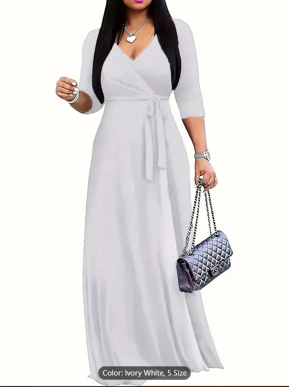 πΈ Boho Floral Maxi Dress β V-Neck, 3/4 Sleeve & Beachy Elegance