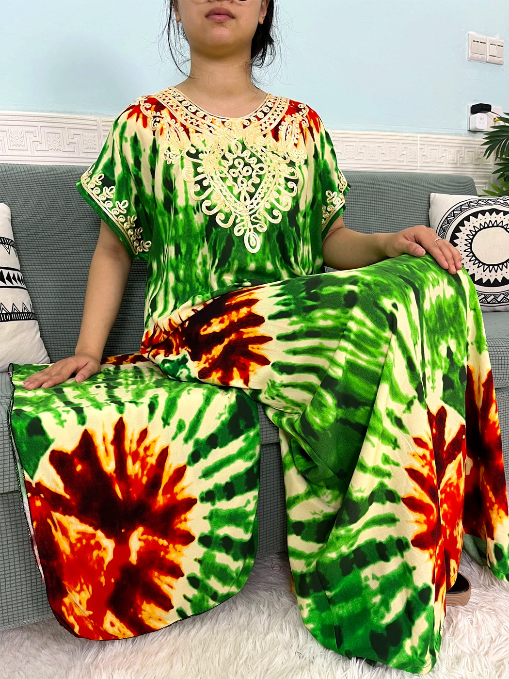 🌸 2024 Cotton Printed Caftan with Headscarf – Elegant & Effortless