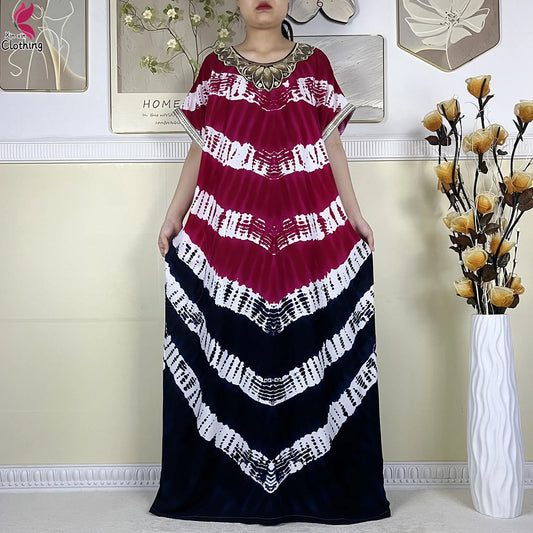 Zahra Cotton Abaya – Summer Dashiki Dress with Matching Scarf