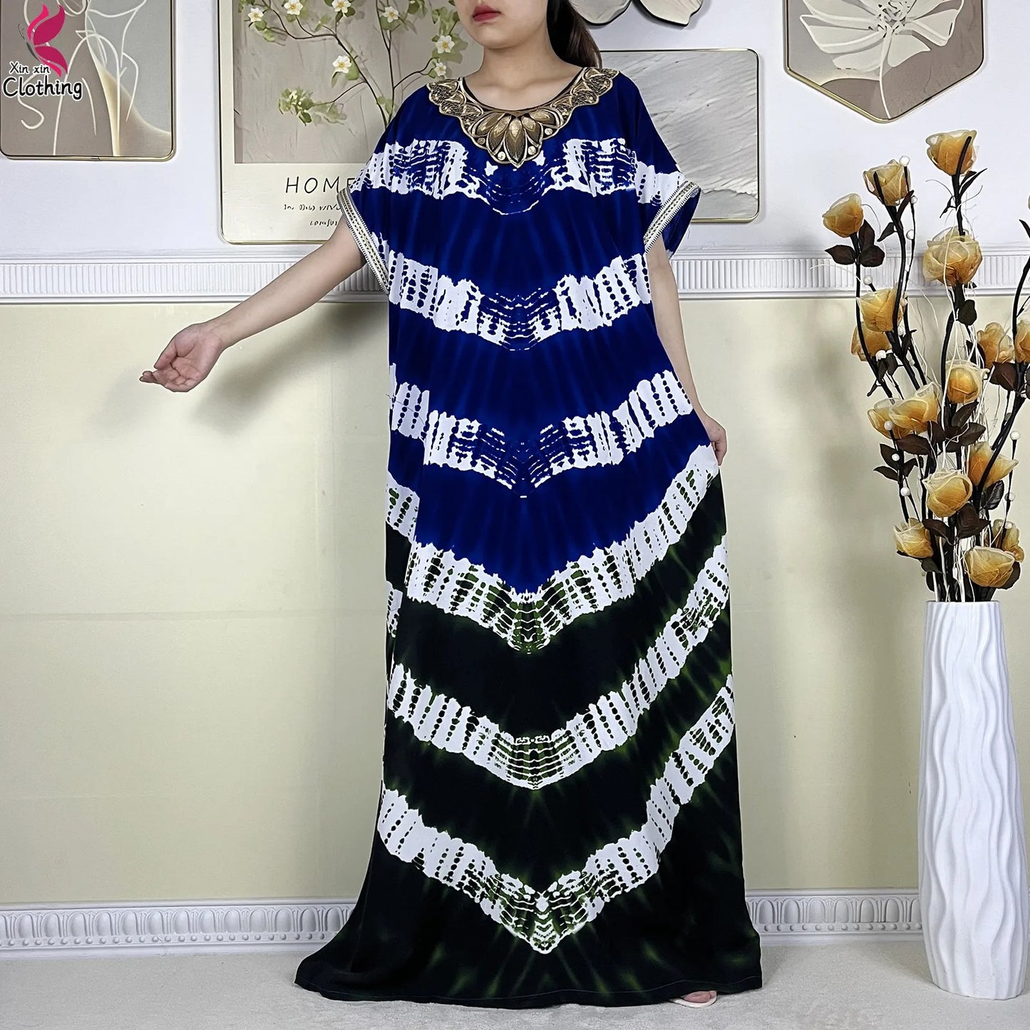 Zahra Cotton Abaya – Summer Dashiki Dress with Matching Scarf