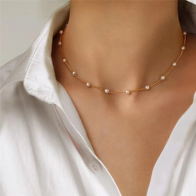 Double Layer Pearl Choker – Heart Pendant Necklace for Women