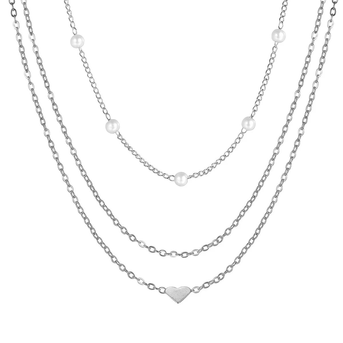 Double Layer Pearl Choker – Heart Pendant Necklace for Women