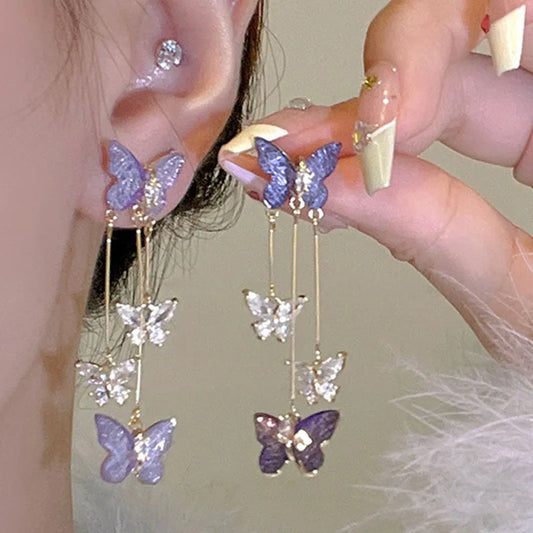 Elegant Butterfly Tassel Earrings – 925 Silver Sparkle