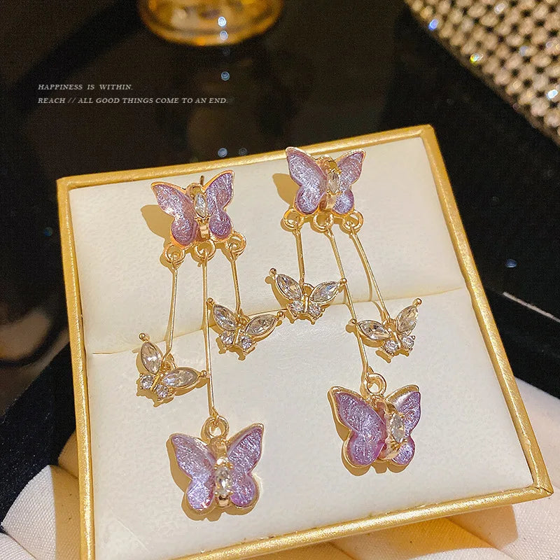 Elegant Butterfly Tassel Earrings – 925 Silver Sparkle