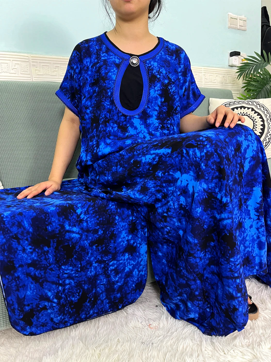 🌸 2024 Cotton Printed Caftan with Headscarf – Elegant & Effortless