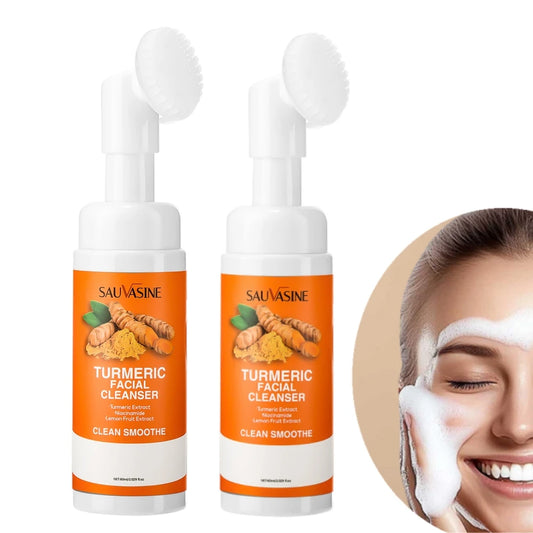 Turmeric & Lemon Brightening Face Wash – Daily Foam Cleanser with Brush