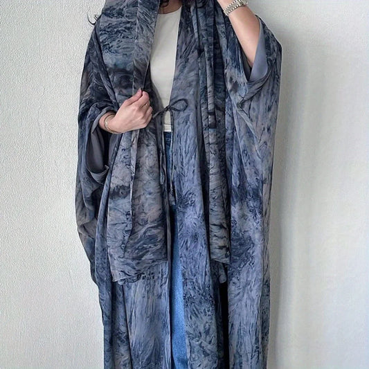 Tie-Dye Open Front Maxi Caftan – Flowing Sleeves & Effortless Style