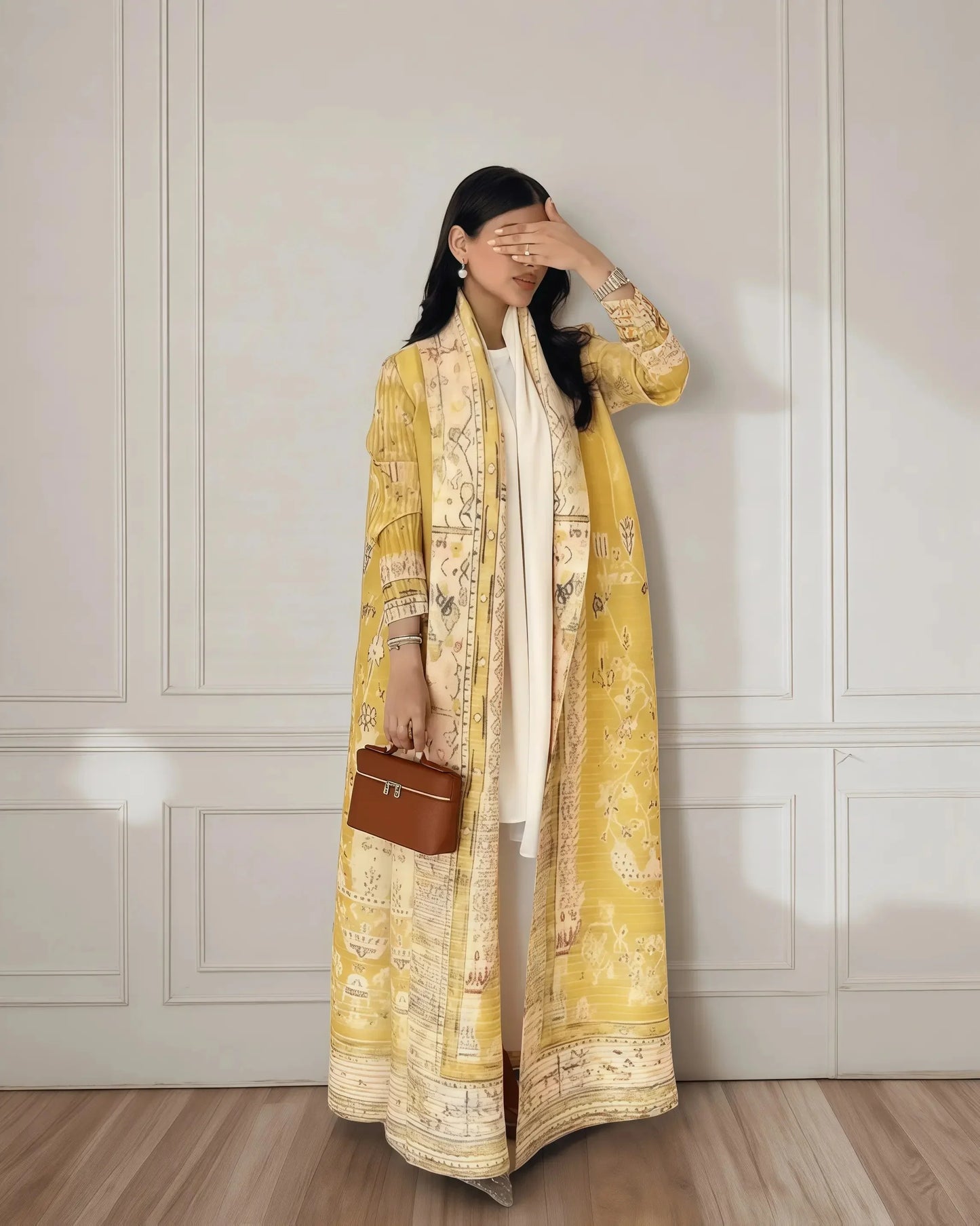New Season Modest Long Coat – Printed Abaya Style with Waist Tie