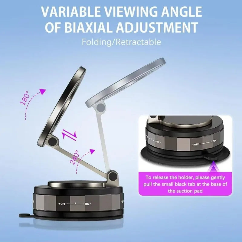 360° Magnetic Car Phone Holder – Foldable, Strong Suction Mount for Dashboard, Glass & Tile