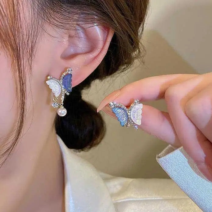 Elegant Butterfly Tassel Earrings – 925 Silver Sparkle