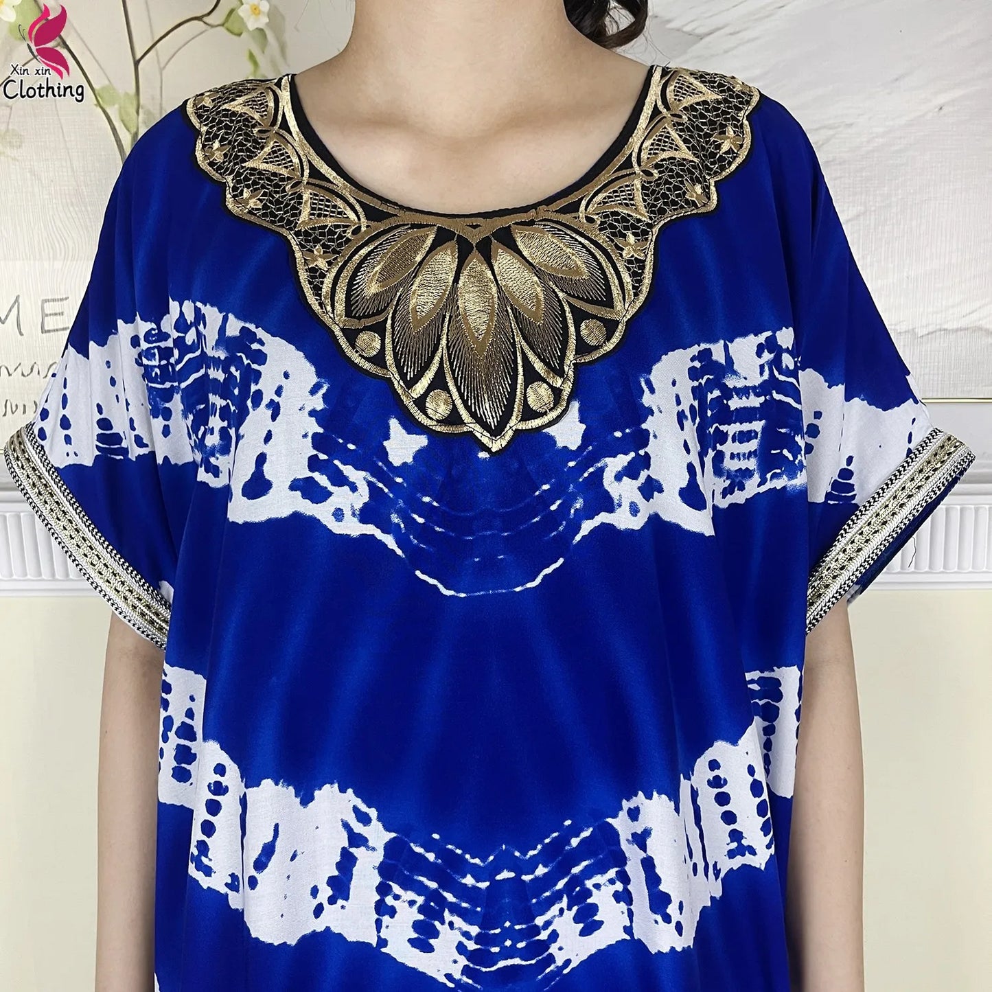 Zahra Cotton Abaya – Summer Dashiki Dress with Matching Scarf