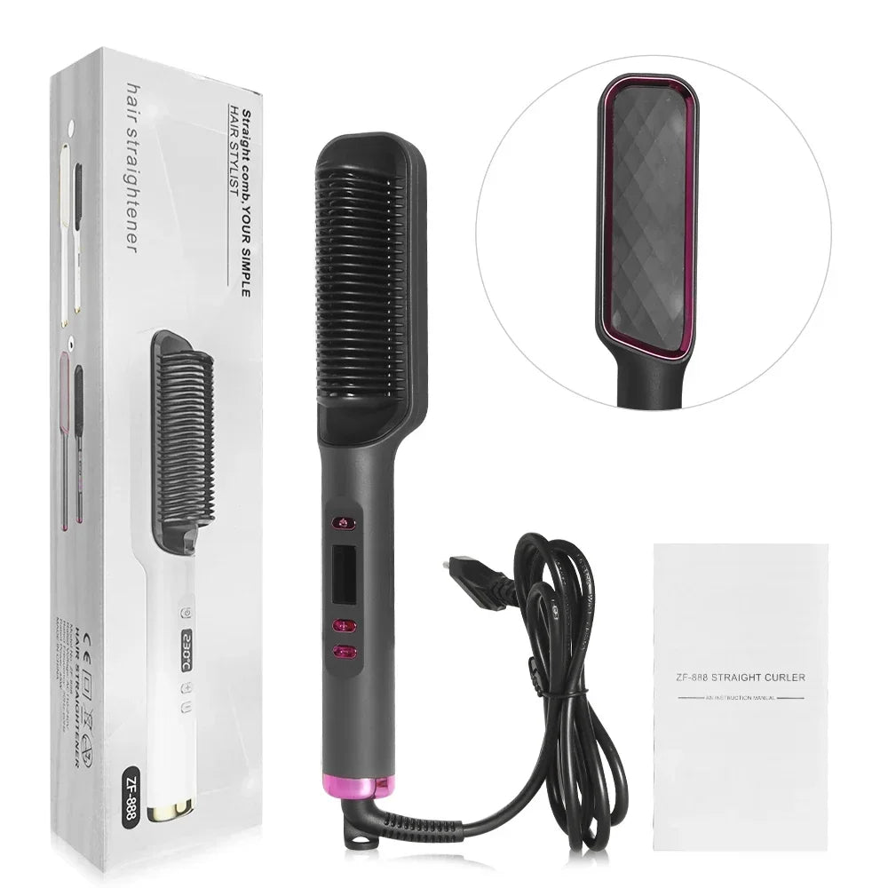 Hot Comb Hair Straightener Brush Anti-Scald, Ionic & Multifunctional