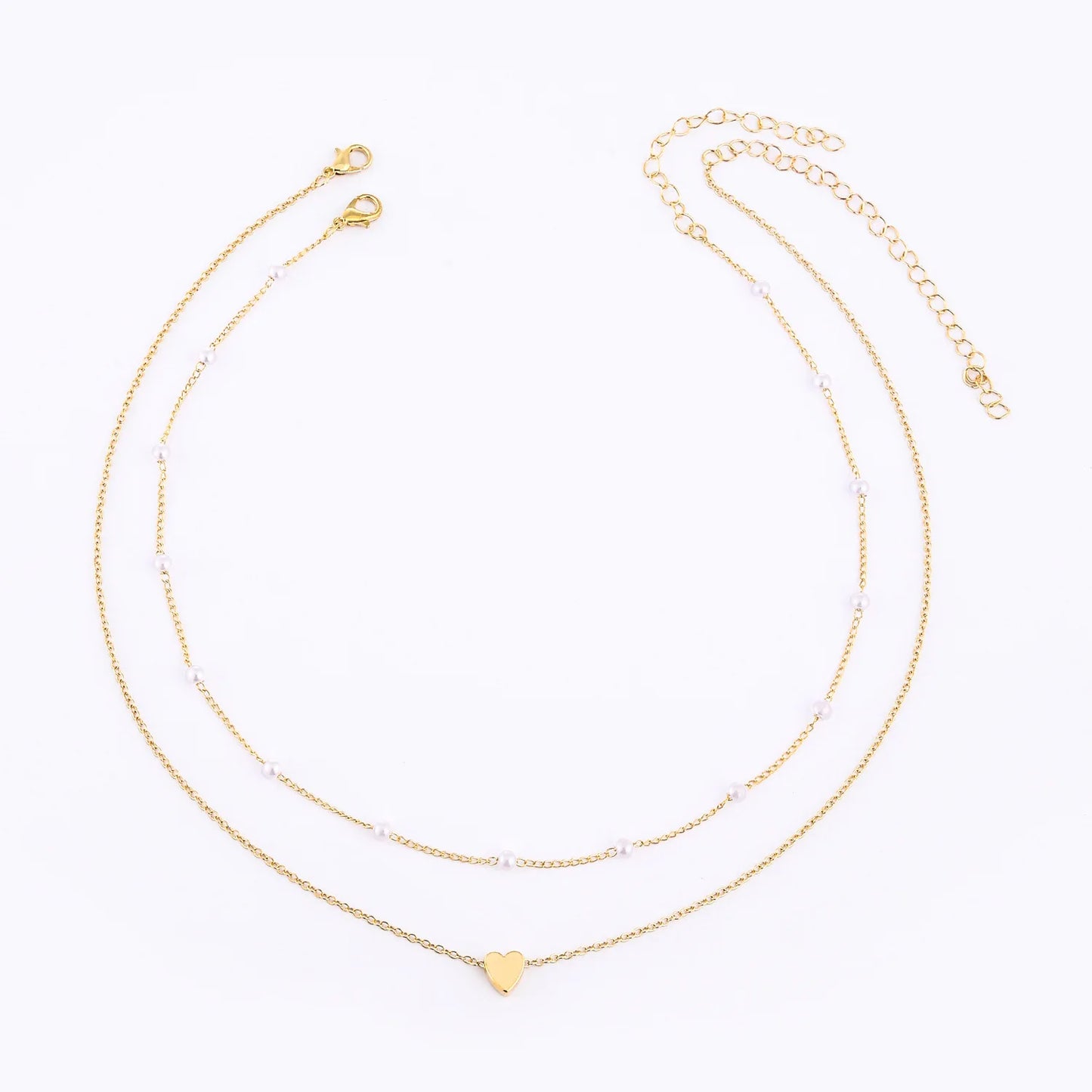 Double Layer Pearl Choker – Heart Pendant Necklace for Women