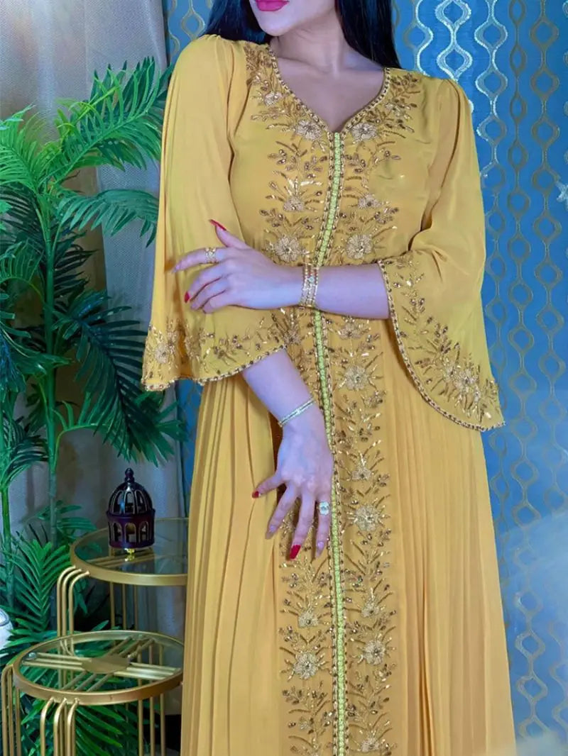 Diamond Embroidered Evening Kaftan – Belted Maxi Dress with Luxe Details