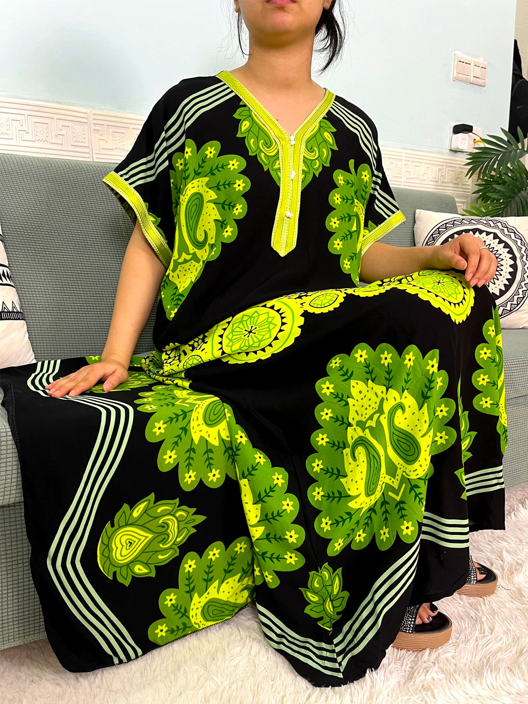 🌸 2024 Cotton Printed Caftan with Headscarf – Elegant & Effortless