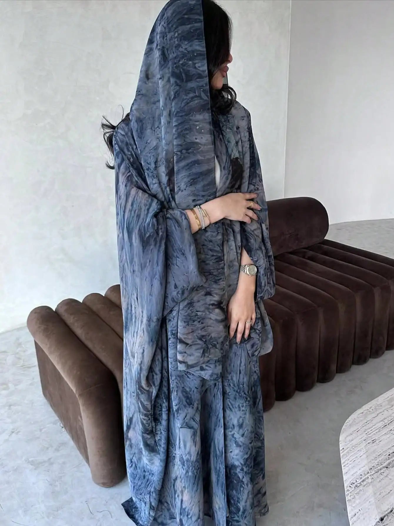 Tie-Dye Open Front Maxi Caftan – Flowing Sleeves & Effortless Style