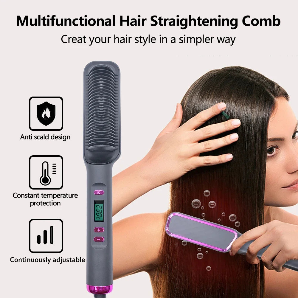 Hot Comb Hair Straightener Brush Anti-Scald, Ionic & Multifunctional