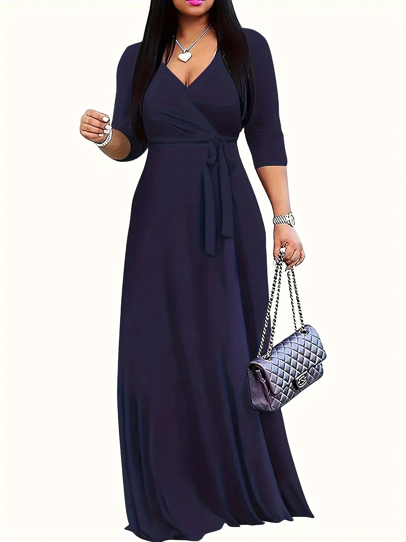 🌸 Boho Floral Maxi Dress – V-Neck, 3/4 Sleeve & Beachy Elegance