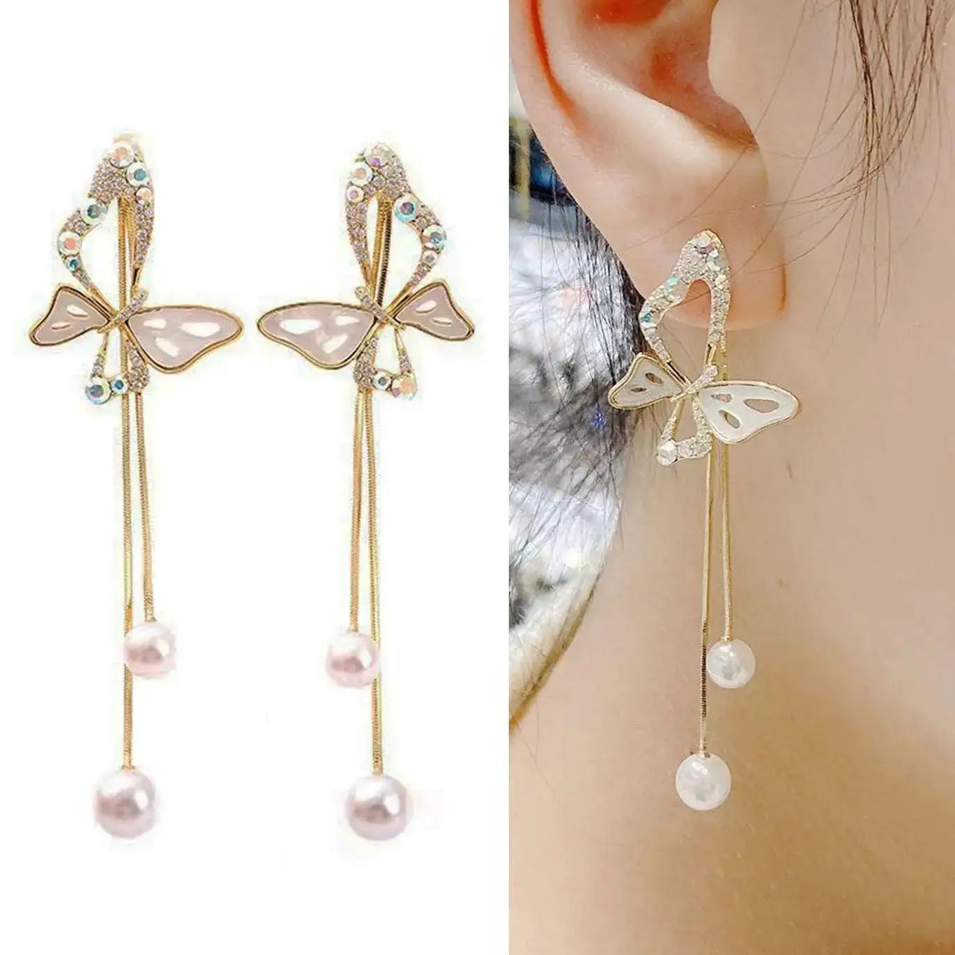 Elegant Butterfly Tassel Earrings – 925 Silver Sparkle