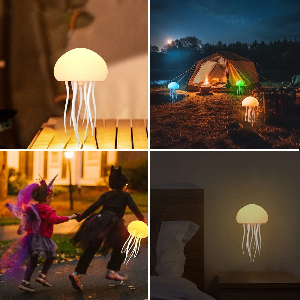 Jellyfish LED Night Light – USB Rechargeable, RGB Color-Changing, Foldable Tentacle Lamp with Polished Base