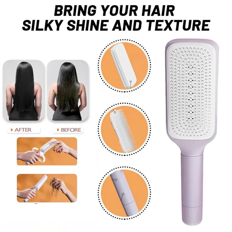 Self-Cleaning Hairbrush – Anti-Static Comb with Massage Bristles & One-Key Hair Removal