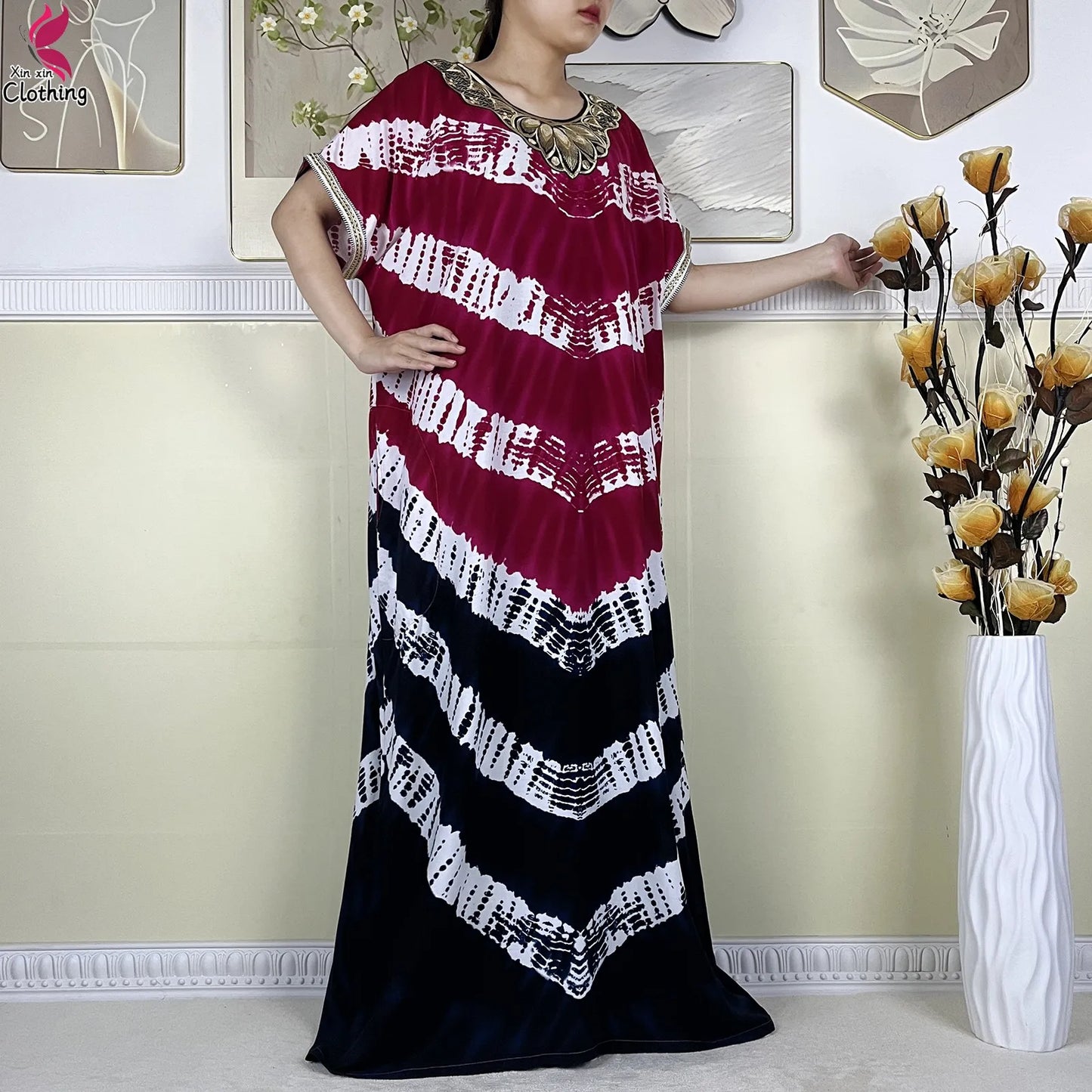 Zahra Cotton Abaya – Summer Dashiki Dress with Matching Scarf