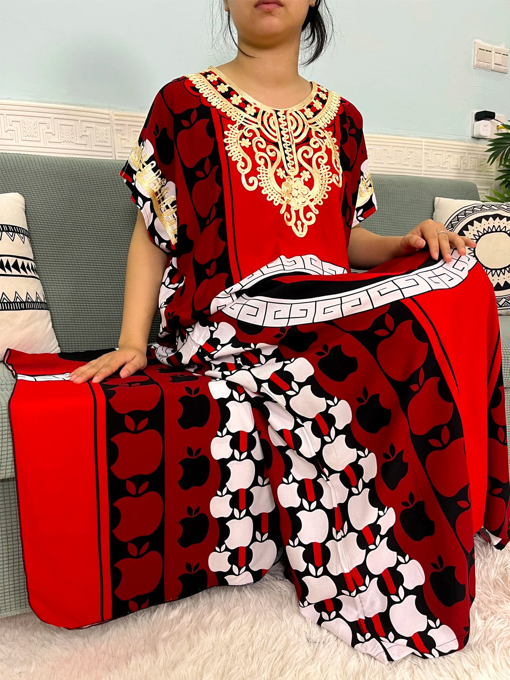 🌸 2024 Cotton Printed Caftan with Headscarf – Elegant & Effortless