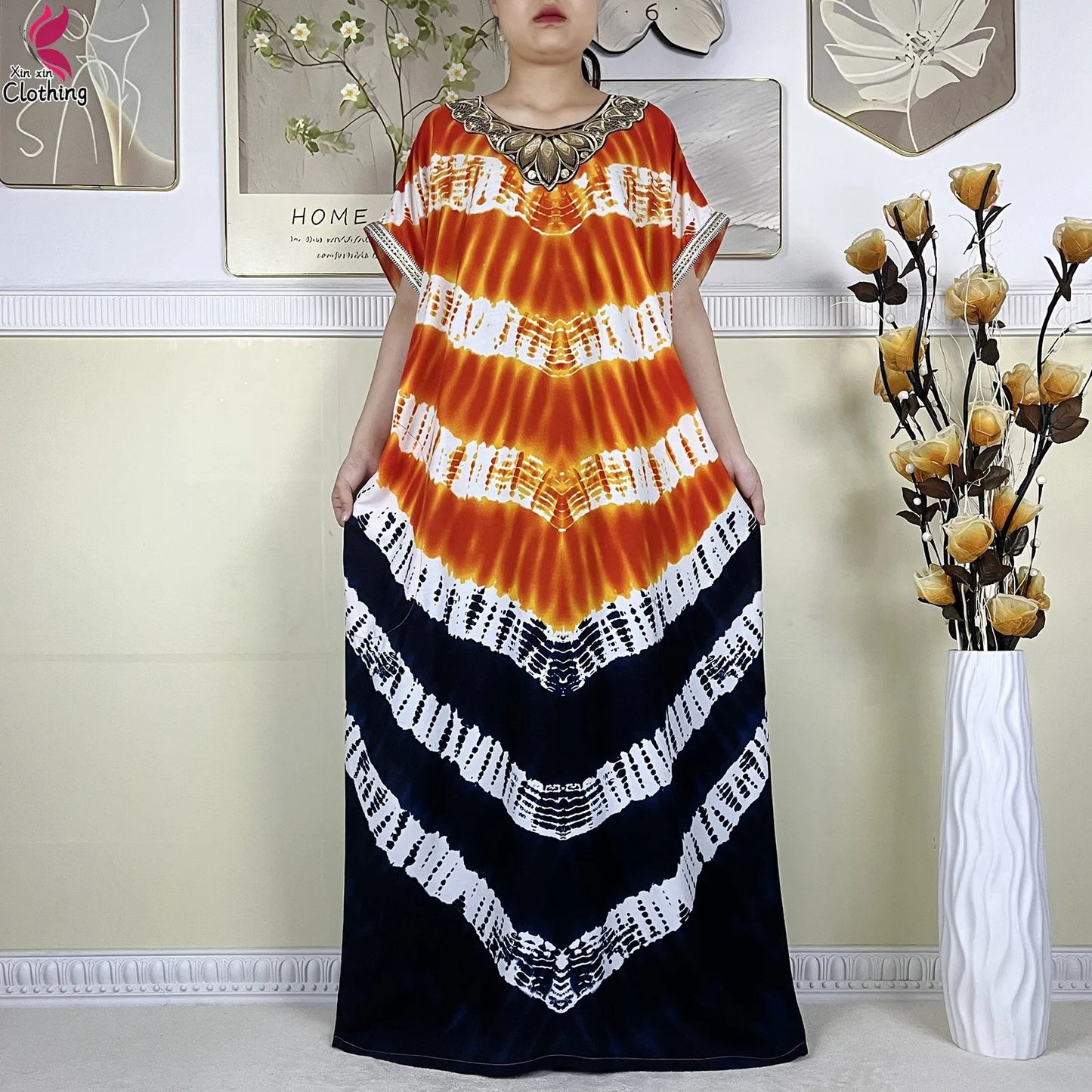 Zahra Cotton Abaya – Summer Dashiki Dress with Matching Scarf