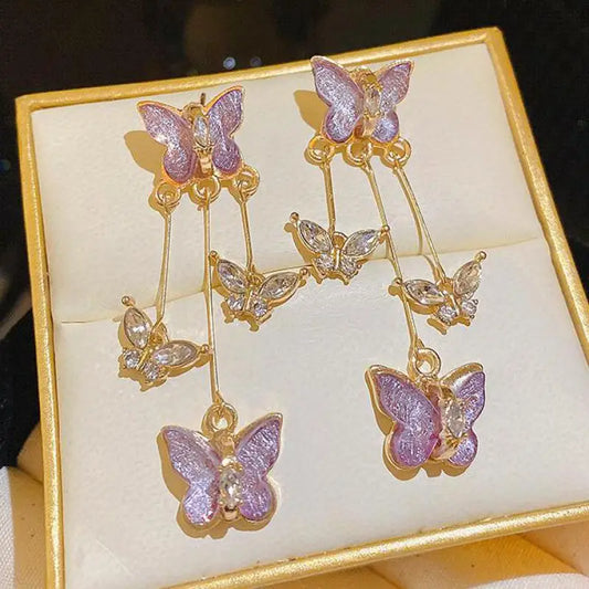 Elegant Butterfly Tassel Earrings – 925 Silver Sparkle