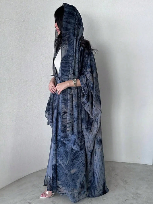 Tie-Dye Open Front Maxi Caftan – Flowing Sleeves & Effortless Style