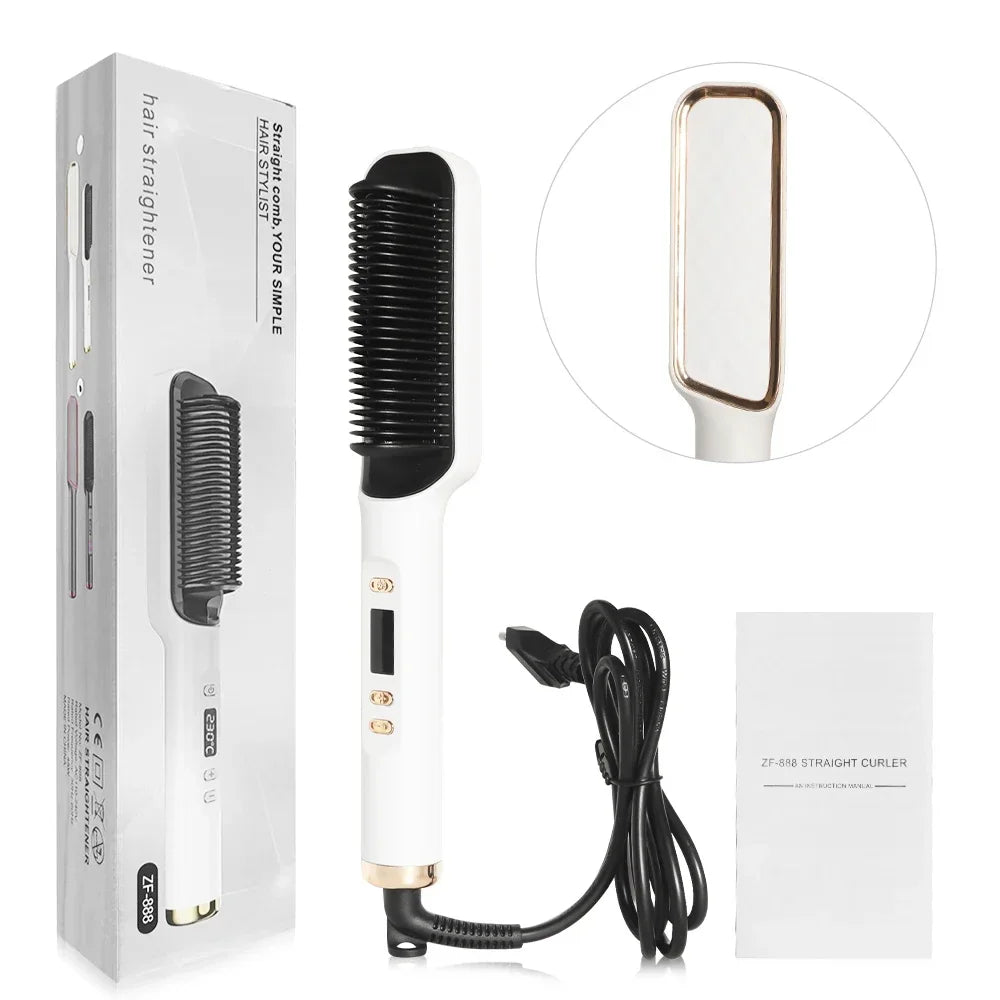 Hot Comb Hair Straightener Brush Anti-Scald, Ionic & Multifunctional